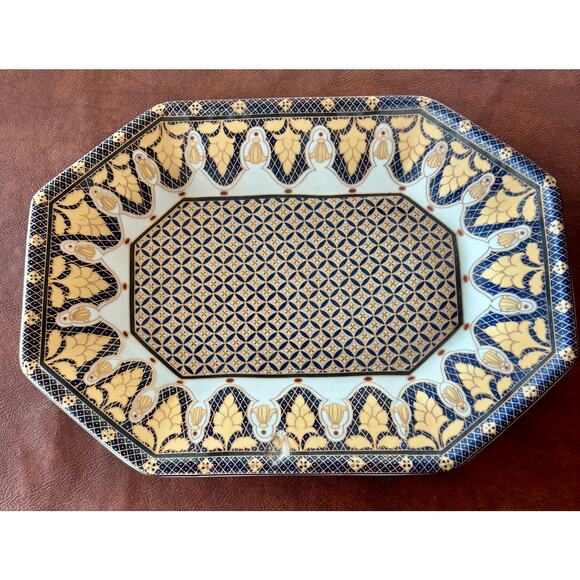 Vintage Bombay Oriental Decorative Navy Gold and White Porcelain Ceramic 14"x11" - Picture 1 of 7